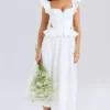 Lilibet White Embroidered Cotton Peplum Corset Top