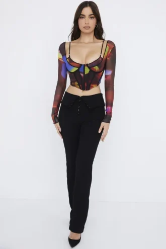 Ava Black Fold Front Trousers