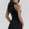 Asa Black Georgette & Velvet Flounce Mini Skirt