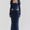 Charlene Navy Satin Bias Cut Maxi Skirt