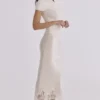 Ciara Vintage Ivory Satin + Lace Midi Skirt