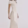 Ciara Vintage Ivory Satin + Lace Midi Skirt