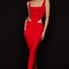 Colette Scarlet Satin Low Waist Midi Skirt