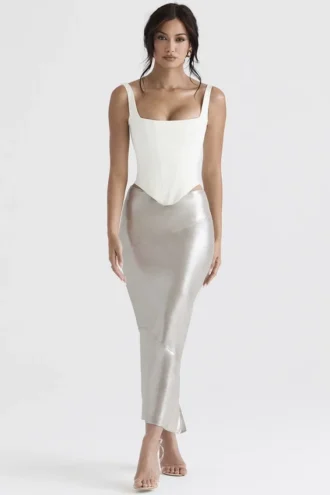 Colette Shimmer Champagne Midi Skirt