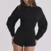 Elisetta Black Crepe Contour Playsuit Elisetta Black Crepe Contour Playsuit