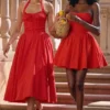 Emmanuela Italian Tomato Strapless Pleated Mini Dress