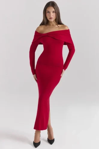 Faith Holly Red Cashmere Blend Midi Skirt