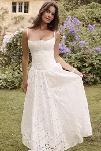 Francine White Broderie Anglais Midi Skirt