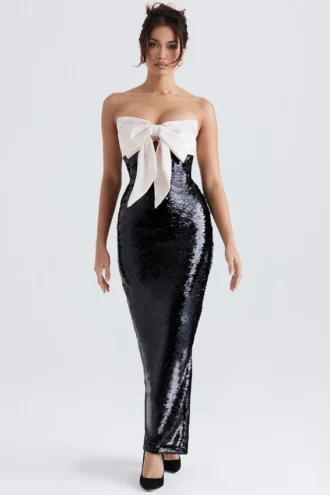 Holly Black Sequin Strapless Bow Dress