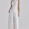 Jae White Cotton Wide Leg Trousers