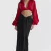 Laraine Cherry Silk Blouson Top
