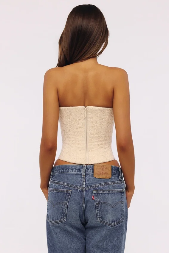 Larra Vintage Ivory Strapless Lace Corset Top