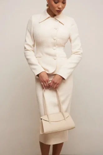 Lena Cream Boucle Pencil Midi Skirt