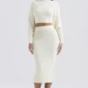 Mishka Cream Soft Boucle Knit Midi Skirt
