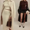 Mishka Cream Soft Boucle Knit Midi Skirt