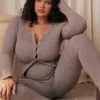 Sylvia Taupe Ribbed Knit Cardigan