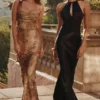 Oliviana Black Satin Maxi Dress