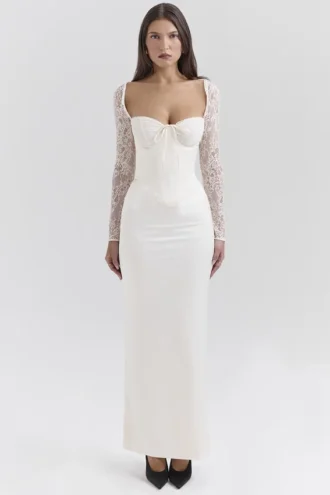 Perdi Vintage Ivory Satin Maxi Dress