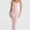 Luisette Pink Metallic Floral Satin Midi Skirt