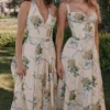 Rosalee Lemon Vintage Ribbon Print Cotton Midi Dress