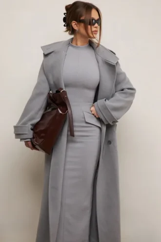 Sander Grey Double Breasted Funnel Neck Coat