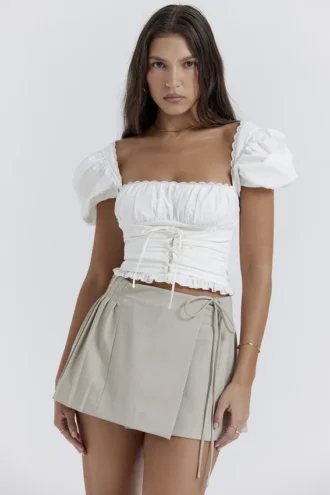 Tatum Stone Pleated Wrap Mini Skirt