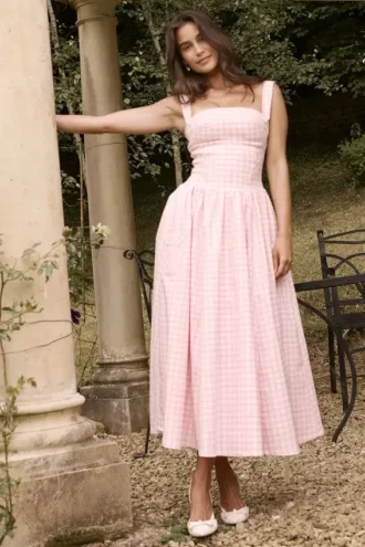 Vivien Strawberry Shortcake Gingham Midi Sundress
