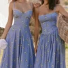 Steffani Blue Daisy Print Stretch Cotton Midi Sundress
