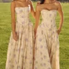 Gina Ivory Sweet Peony Floral Print Strapless Maxi Dress